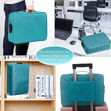 KEJIH Oxford Document Bag with Safe Lock, Multi-Layer Storage Pouch, Diploma Without Vibration, Portable for MacBook, Passport, Package File, A4 Size, Lake Blue