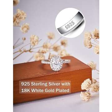 Oivley 1.5CT Oval Halo Engagement Rings for Women, Women's Engagement Rings 925 Sterling Silver Ring...