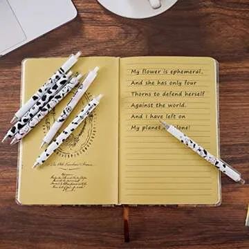HHLCWA 6 Pieces Cute Cartoon Milk Cow Patterns Writing Ballpoint Pens, Medium Point 0.5 mm Black Ink Pens for Office School Supplies for Kids Girls Women (Cows)