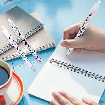 HHLCWA 6 Pieces Cute Cartoon Milk Cow Patterns Writing Ballpoint Pens, Medium Point 0.5 mm Black Ink Pens for Office School Supplies for Kids Girls Women (Cows)