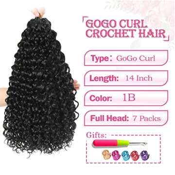 Gogo Curl Crochet Hair 14 Inch 7 Packs Short Curly Crochet Hair for Blcak Women - Beach Curl Crochet Hair - Deep Wave Crochet Hair - Water Wave Braids Synthetic Hair Extensions (14 Inch 7 Packs, 1B)