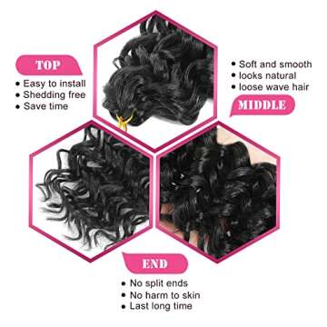 Gogo Curl Crochet Hair 14 Inch 7 Packs Short Curly Crochet Hair for Blcak Women - Beach Curl Crochet Hair - Deep Wave Crochet Hair - Water Wave Braids Synthetic Hair Extensions (14 Inch 7 Packs, 1B)
