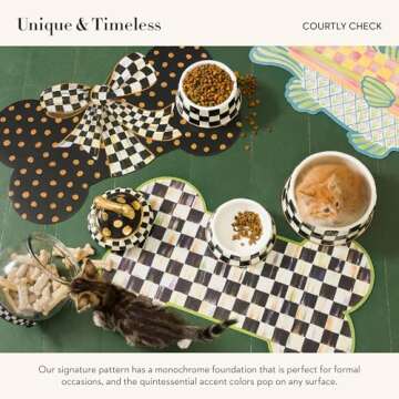 MACKENZIE-CHILDS Pet Bowl, Cute Cat and Dog Bowl for Food and Water, Black-and-White Courtly Check, Medium