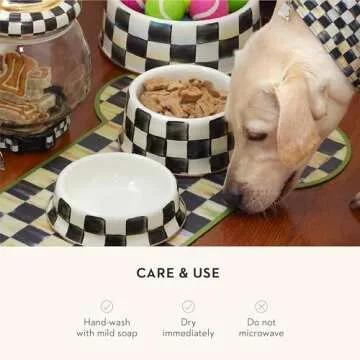 MACKENZIE-CHILDS Pet Bowl, Cute Cat and Dog Bowl for Food and Water, Black-and-White Courtly Check, Medium