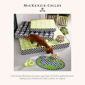 MACKENZIE-CHILDS Pet Bowl, Cute Cat and Dog Bowl for Food and Water, Black-and-White Courtly Check, Medium