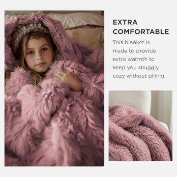Bedsure Fluffy Dusty Pink Throw Blanket for Women`s Gifts