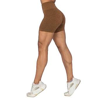 Sunzel Butt Scrunch Seamless Shorts Womens 5 Inch Workout Shorts High Waist Stretch Booty Short for Gym Yoga Running Biking Dark Brown