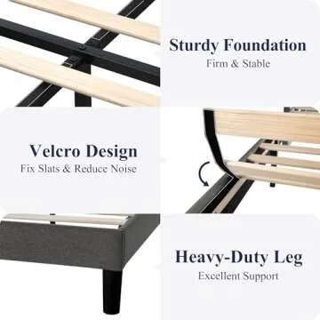 Allewie Platform Bed Frame Queen Size with Upholstered Headboard, Modern Deluxe Wingback, Wood Slat Support, Mattress Foundation, Dark Grey
