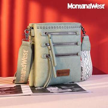 Montana West Crossbody Bags for Women Multi Pocket Cross Body Bag Purses with Guitar Strap Green MWC-184GN