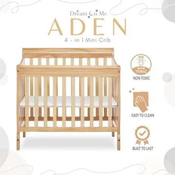 Dream On Me Aden 4-in-1 Convertible Mini Crib In Natural, Greenguard Gold Certified, Non-Toxic Finish, New Zealand Pinewood, With 3 Mattress Height Settings
