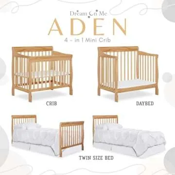 Dream On Me Aden 4-in-1 Convertible Mini Crib In Natural, Greenguard Gold Certified, Non-Toxic Finish, New Zealand Pinewood, With 3 Mattress Height Settings