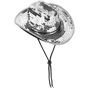 oxncbwi Disco Ball Cowboy Hat,Women Sparkly Glitter Space Hat,Cowgirl Cap,Sparkling Silver Cowboy Ha...