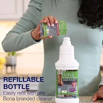 Bona Multi-Surface Floor Cleaner Bottle for use with Swiffer WETJET Spray Mop, Stone Tile Laminate and Vinyl LVT/LVP, Lemon Mint Scent, makes 64 Fl Oz - Includes Filled Bottle + Concentrate Refill