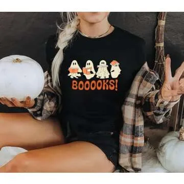 Oversized Halloween Ghost Reading T-Shirt for Women