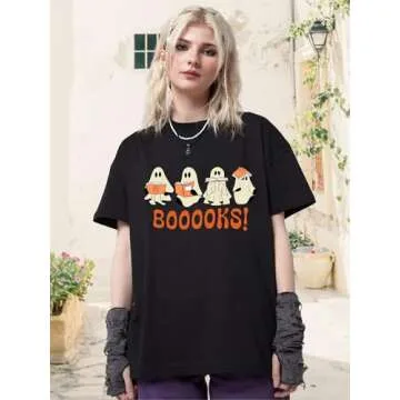 Oversized Halloween Ghost Reading T-Shirt for Women