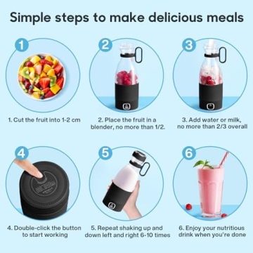 Portable Blender, MIAOKE 6 Blades Juicer Cup for Juice Shakes and Smoothies 350ml Mini Blender with Led Display Usb Rechargeable,3000Mah Rechargeable Battery, for Home Sports Outdoors Travel-Black