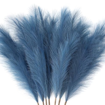 ZIFTY 7-Pcs 38"/3.1FT Blue Pampas Grass Large Tall Fluffy Artificial Fake Flower Boho Decor Bulrush ...