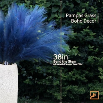 ZIFTY 7-Pcs 38"/3.1FT Blue Pampas Grass Large Tall Fluffy Artificial Fake Flower Boho Decor Bulrush Reed Grass for Bedroom Decor Vase Filler Farmhouse Home Wedding (Blue)