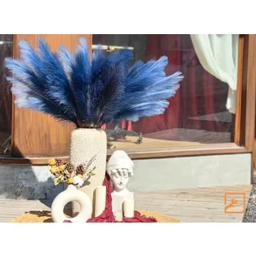 ZIFTY 7-Pcs 38"/3.1FT Blue Pampas Grass Large Tall Fluffy Artificial Fake Flower Boho Decor Bulrush Reed Grass for Bedroom Decor Vase Filler Farmhouse Home Wedding (Blue)