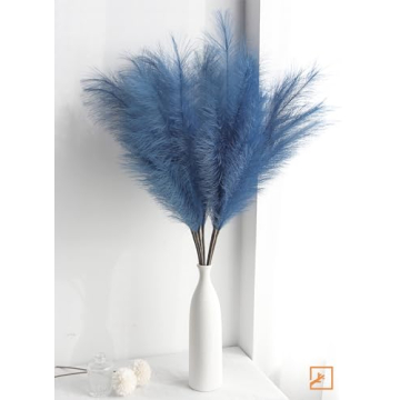 ZIFTY 7-Pcs 38"/3.1FT Blue Pampas Grass Large Tall Fluffy Artificial Fake Flower Boho Decor Bulrush Reed Grass for Bedroom Decor Vase Filler Farmhouse Home Wedding (Blue)