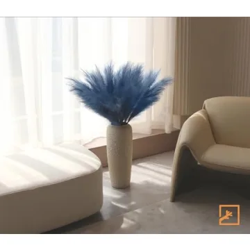 ZIFTY 7-Pcs 38"/3.1FT Blue Pampas Grass Large Tall Fluffy Artificial Fake Flower Boho Decor Bulrush Reed Grass for Bedroom Decor Vase Filler Farmhouse Home Wedding (Blue)
