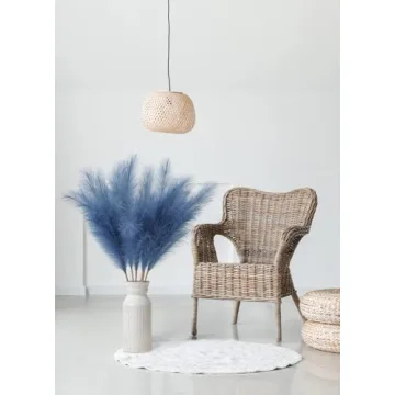 ZIFTY 7-Pcs 38"/3.1FT Blue Pampas Grass Large Tall Fluffy Artificial Fake Flower Boho Decor Bulrush Reed Grass for Bedroom Decor Vase Filler Farmhouse Home Wedding (Blue)