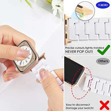 V-MORO Resin Band Compatible with Apple Watch Bands Series 10/9/8/7 41mm 42mm 40mm 38mm Fashion Lightweight Bracelet Strap Replacement for iWatch 6/5/4/3/2/1/SE Women Men(White-tone)