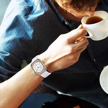 V-MORO Resin Band Compatible with Apple Watch Bands Series 10/9/8/7 41mm 42mm 40mm 38mm Fashion Lightweight Bracelet Strap Replacement for iWatch 6/5/4/3/2/1/SE Women Men(White-tone)