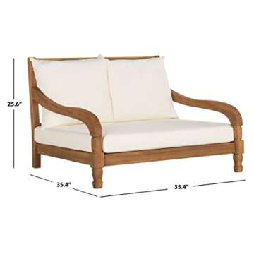 SAFAVIEH Outdoor Collection Pomona Natural Solid Wood/Beige Lounger Bench Sofa Loveseat (PAT6740A)