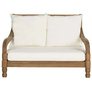 SAFAVIEH Outdoor Collection Pomona Natural Solid Wood/Beige Lounger Bench Sofa Loveseat (PAT6740A)