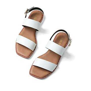 DREAM PAIRS Women's Summer Casual Dressy Cute Flat Sandals Comfortable Sexy Square-Toe Fashion One Band Strappy Shoes Wide Width, White, Size 8.5, Sdfs222w