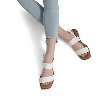 DREAM PAIRS Women's Summer Casual Dressy Cute Flat Sandals Comfortable Sexy Square-Toe Fashion One Band Strappy Shoes Wide Width, White, Size 8.5, Sdfs222w