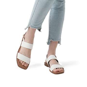 DREAM PAIRS Women's Summer Casual Dressy Cute Flat Sandals Comfortable Sexy Square-Toe Fashion One Band Strappy Shoes Wide Width, White, Size 8.5, Sdfs222w