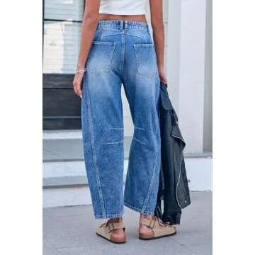 GREAIDEA Mid Rise Barrel Jeans for Women Wide Leg Mid Waist Cropped Denim Pants Y2k Baggy Boyfriend ...