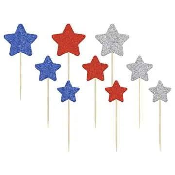 36Pcs Glitter Star Independence Day Cupcake Toppers
