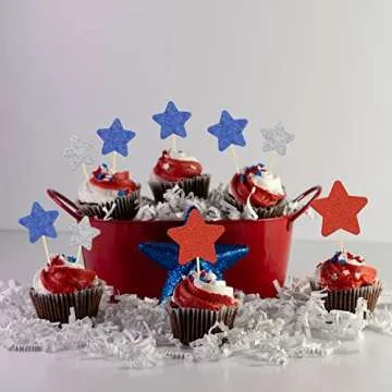 36Pcs Glitter Star Independence Day Cupcake Toppers