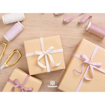 Vitalizart Velvet Ribbon Pink White Set 3/8" x 15 Yd Wooden Spool Fabric Trim 3 Rolls * 5 Yd for Christmas Wreath Decoration Handmade Craft Ornaments Gift Wrapping & Bow Making