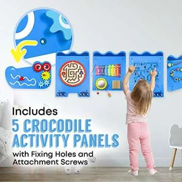 LITTLE CHUBBY ONE Crocodile Activity Wall Busy Board Panels - Fun and Educational Toy for Kids - Easy to Install Wall Mounted Interactive Board Games and Mazes for Kids Encourages Development
