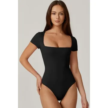 Stylish QINSEN Square Neck Bodysuit for Women