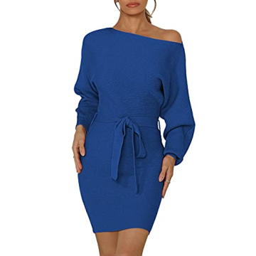 Stylish Cutiefox Women's Off Shoulder Sweater Dress in Royal Blue for Chic Fashion Lovers