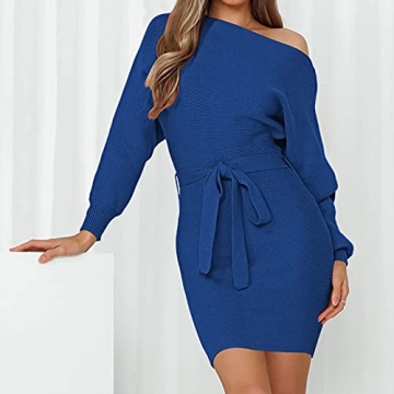 Cutiefox Women's Royal Blue Off Shoulder Sweater Dress