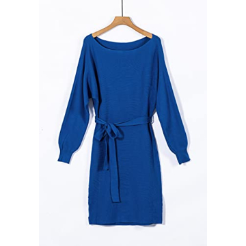 Cutiefox Women's Royal Blue Off Shoulder Sweater Dress