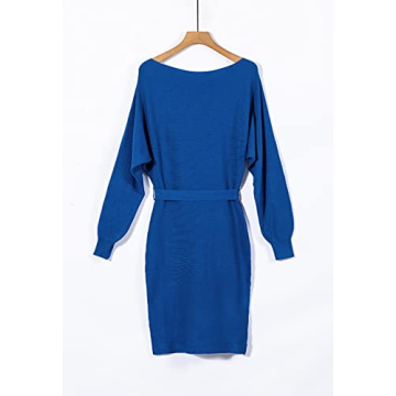 Cutiefox Women's Royal Blue Off Shoulder Sweater Dress