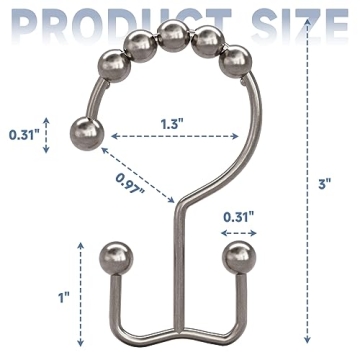 Titanker Shower Curtain Hooks Rings, Rust Resistant Metal Double Glide Shower Hooks Rings for Bathroom Shower Rods Curtains, Set of 12 Hooks - Nickel