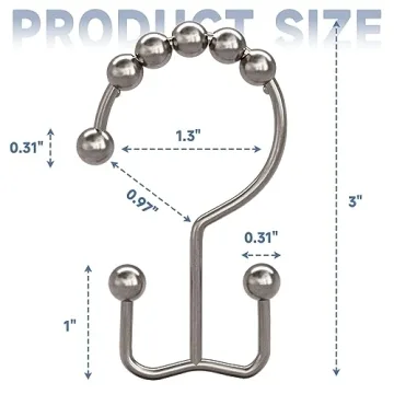 Titanker Shower Curtain Hooks Rings, Rust Resistant Metal Double Glide Shower Hooks Rings for Bathroom Shower Rods Curtains, Set of 12 Hooks - Nickel