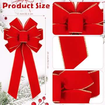 Fovths 2 Pieces Red Christmas Bows 20 x 12 Inches Large Velvet Christmas Wreath Bow with Glitter Gol...