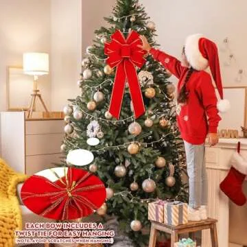 Fovths 2 Pieces Red Christmas Bows 20 x 12 Inches Large Velvet Christmas Wreath Bow with Glitter Gold Edge Christmas Tree Topper Ornament Bow for Christmas Home Indoor Outdoor Door Decor