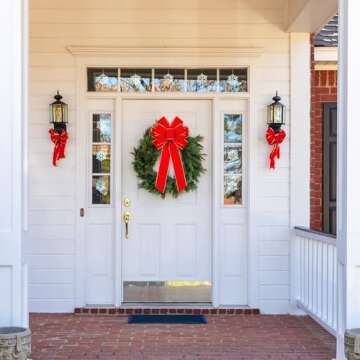 Fovths 2 Pieces Red Christmas Bows 20 x 12 Inches Large Velvet Christmas Wreath Bow with Glitter Gold Edge Christmas Tree Topper Ornament Bow for Christmas Home Indoor Outdoor Door Decor
