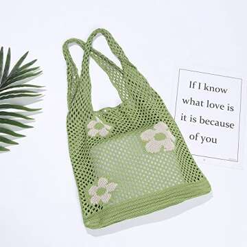 Ovida Crochet Tote Bag Mesh Beach Bag Fairycore Hobo Bag Fairy Grunge Aesthetic Shoulder Bag Y2k Pur...