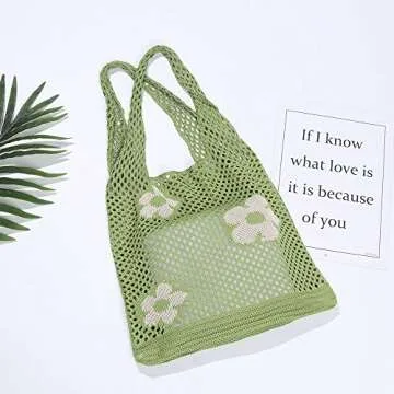 Ovida Crochet Tote Bag Mesh Beach Bag Fairycore Hobo Bag Fairy Grunge Aesthetic Shoulder Bag Y2k Pur...